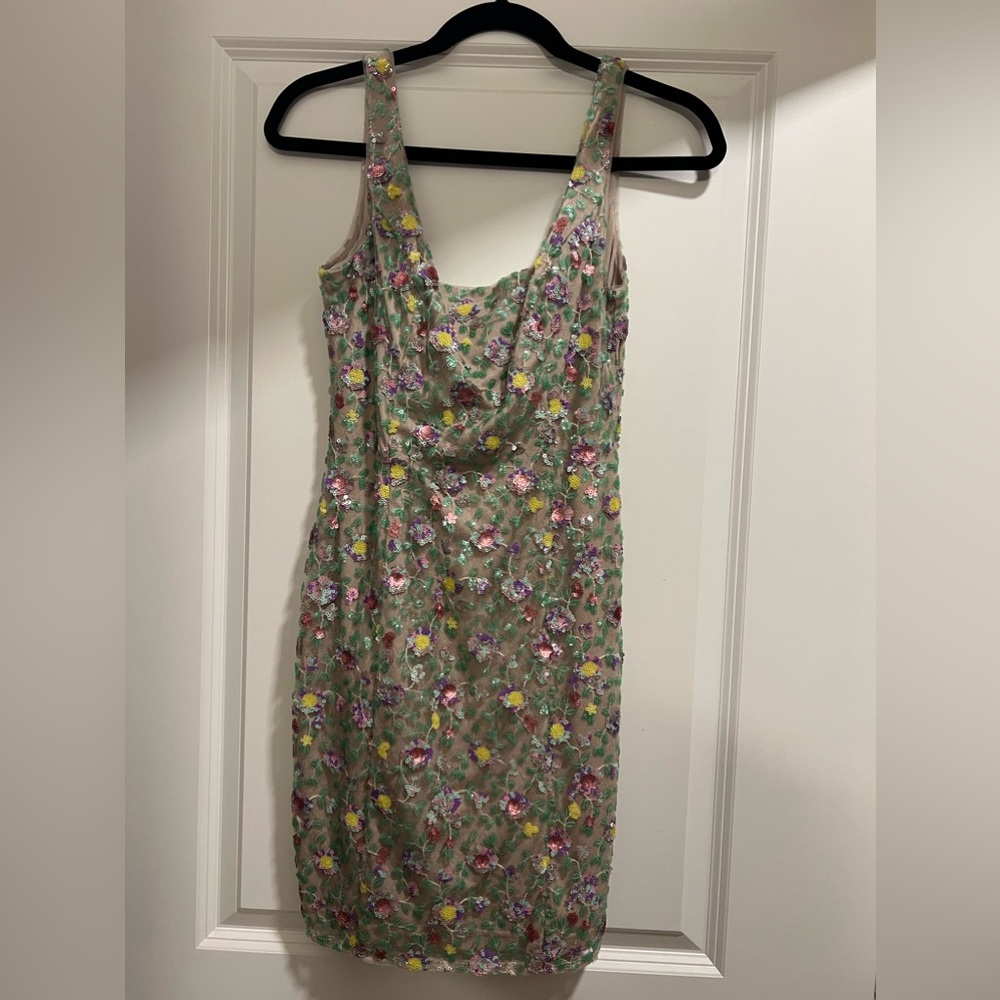NWT GIANNI BINI FLORAL SEQUIN MINI DRESS - Picture 1 of 5
